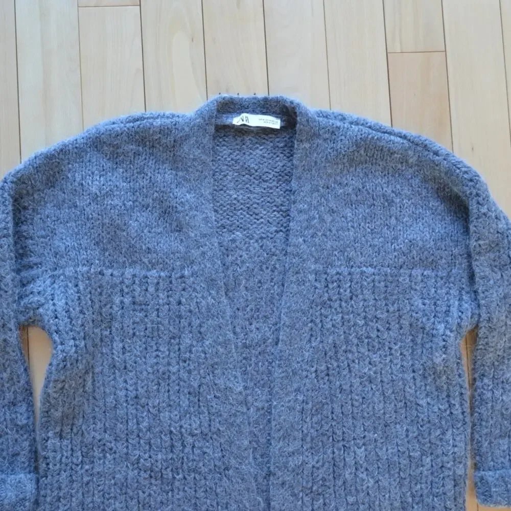 Zara Wool Blend Knit Cardigan Sweater Gray Size Medium